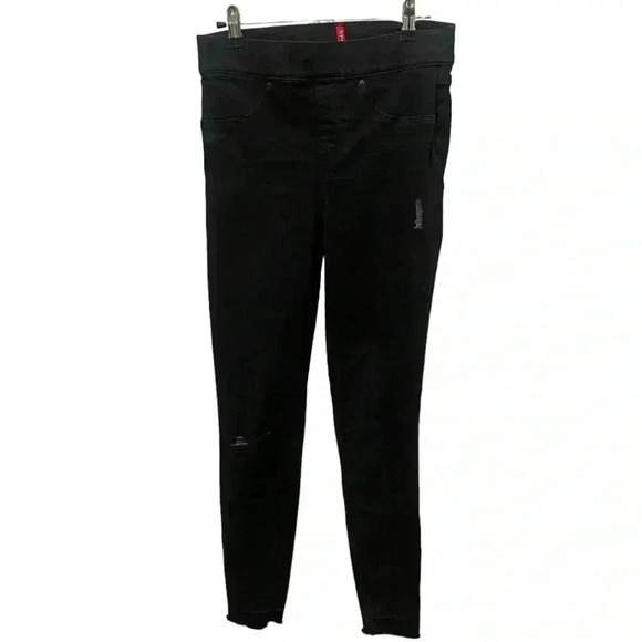 Spanx Pull On Distressed Raw Hem Faded Black Jeans Small - Picture 2 of 5
